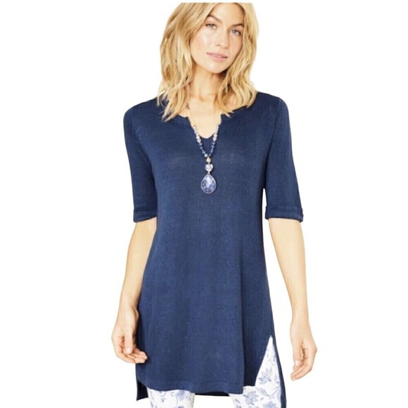 J. Jill Blue Linen Lightweight Tunic Sweater Size Small Petite NWT - Picture 1 of 8